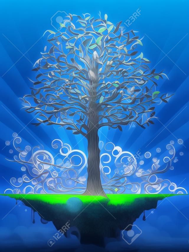 藍色浮島上的奇妙樹（其他風景在我的畫廊中）