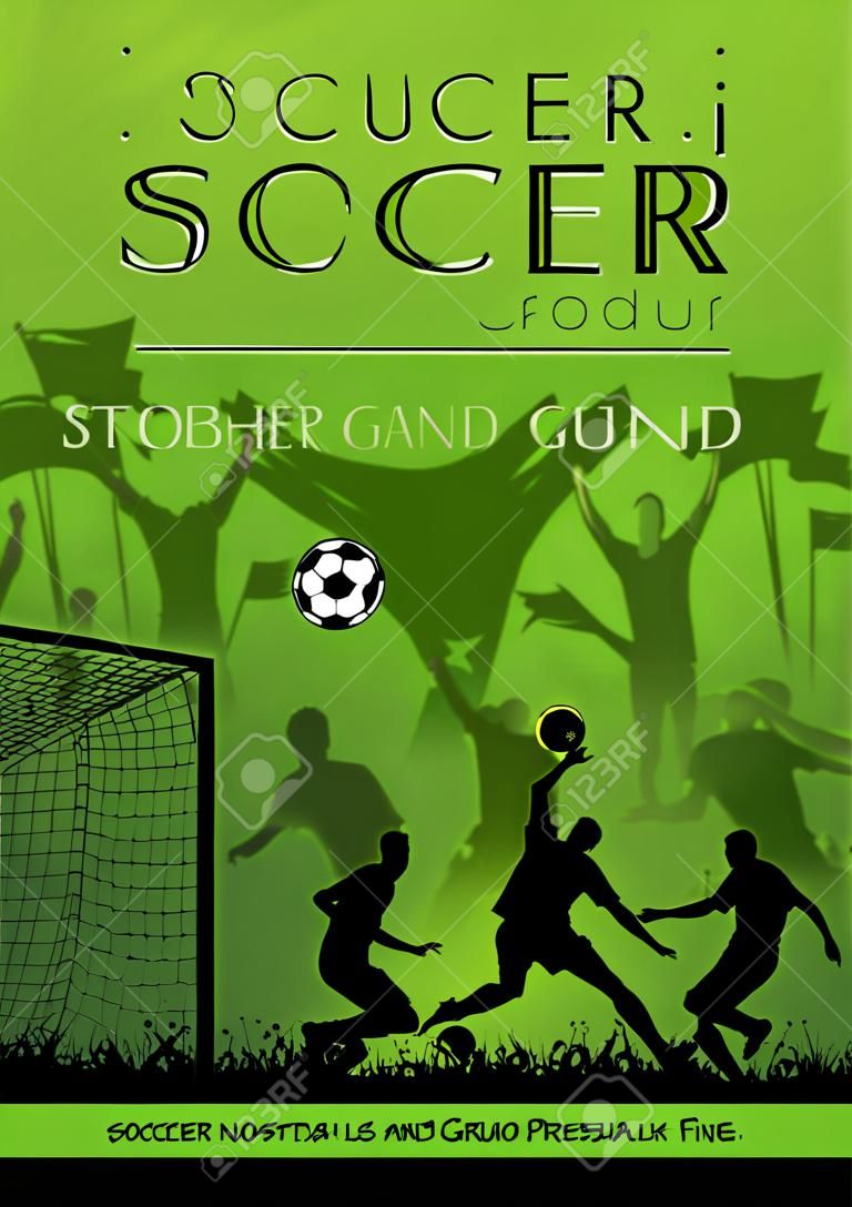 Soccer Poster with Players and Fans on grunge background, element for design