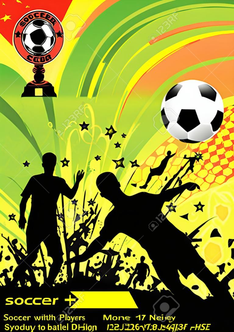 Fútbol Cartel con jugadores con el balón en el fondo del grunge, elementos para el diseño, ilustración vectorial