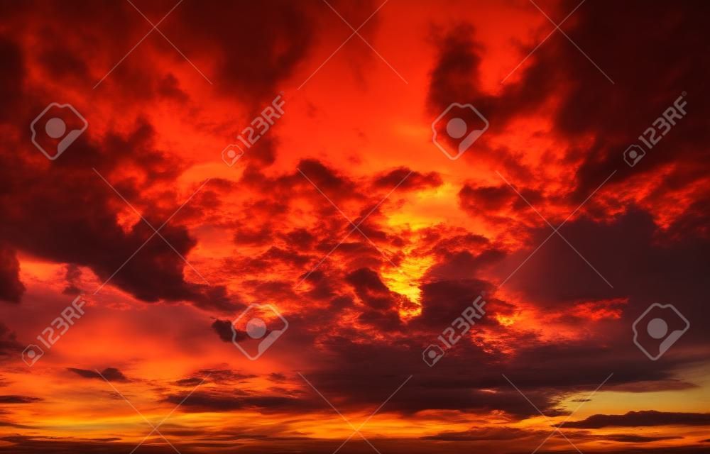 Fiery  sunset sky. Beautiful clouds