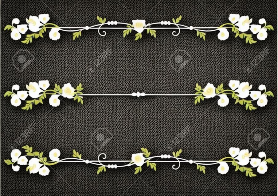 Insieme floreale di vettore dei divisori con le rose in bianco e nero