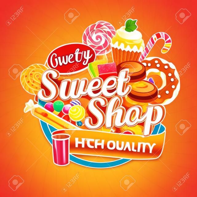 Sweet shop logo label of embleem voor uw ontwerp. Vector illustratie.