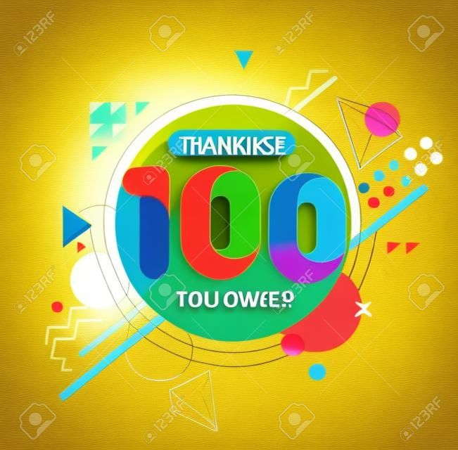 Danke für die ersten 100 Follower. Danke Follower Glückwunschkarte. Vektorillustration für soziale Netzwerke. Webbenutzer oder Blogger feiern und twittern eine große Anzahl von Abonnenten.