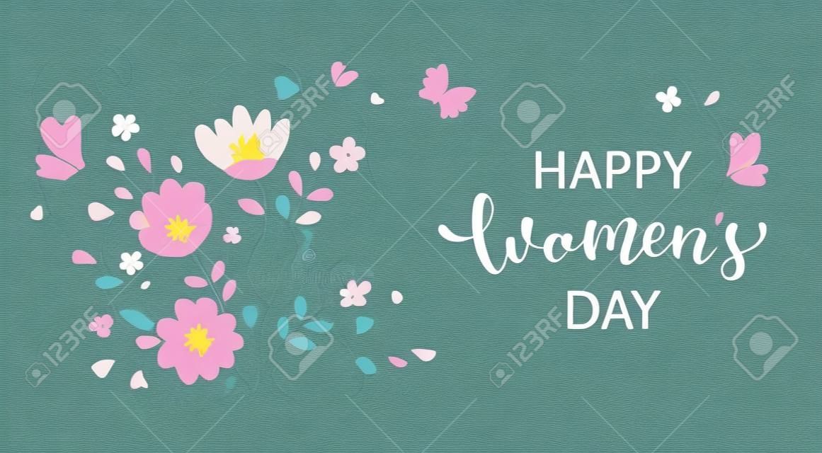 国際女性デーのためのエレガントなカード.Banner、ペーパーカットの女性が花でシルエットを顔にし、幸せな休日を願って3月8日のチラシ。パンフレットのプラカードを祝福。ベクトルの図