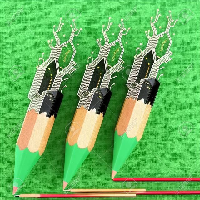 collection of creative pencil with circuit board