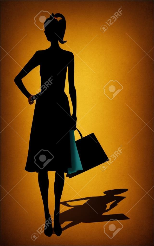 silhouette de femme avec le sac à provisions