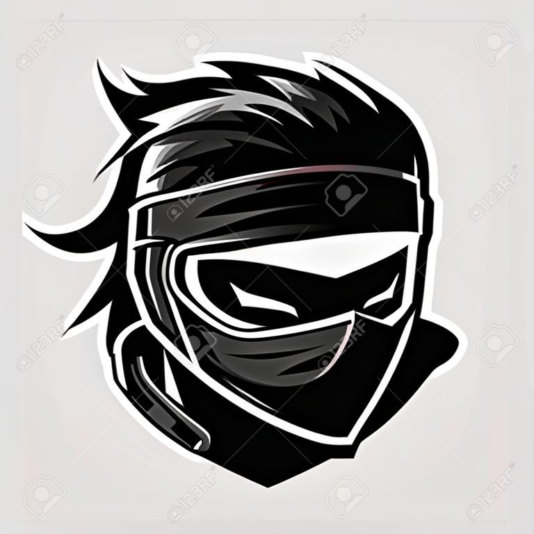 Ninja tête mascotte esport logo illustration vectorielle avec fond isolé