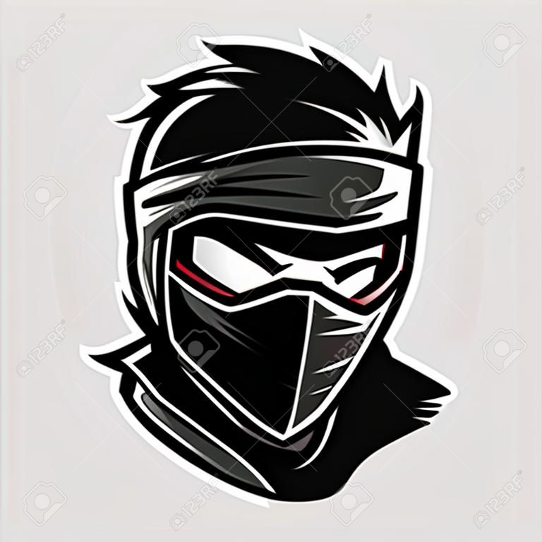 Ninja tête mascotte esport logo illustration vectorielle avec fond isolé