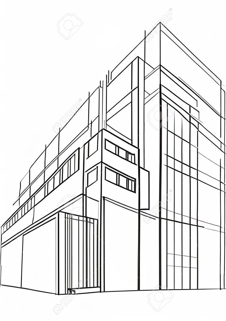linéaire abstraite croquis de bâtiment à plusieurs étages