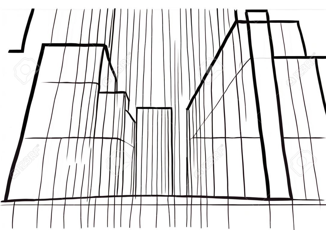 Linear architectural sketch abstract street 3point perspective