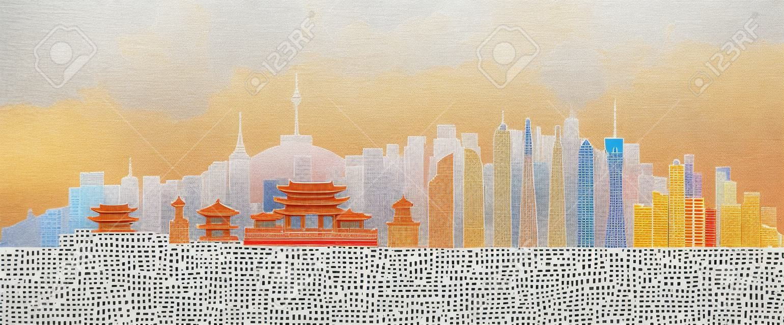 Travel landmarks Korea with architecture background, South Korea Day Anniversary celebration independence and Tour Asia landmark to seoul with panorama view popular capital in origami paper cut.
