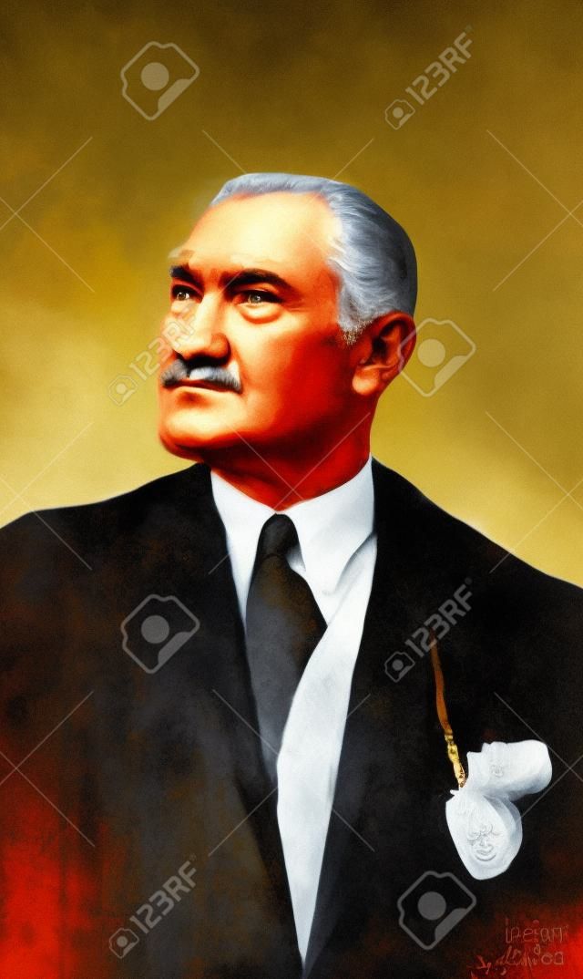 Oil Paint portrait illustration of Mustafa Kemal Ataturk