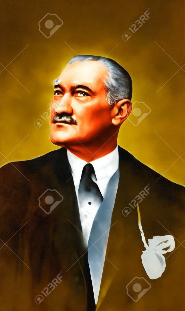 Ilustración de retrato de pintura al óleo de Mustafa Kemal Ataturk