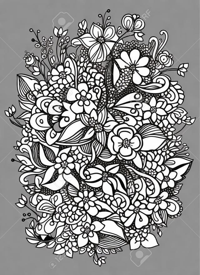 Illustrazione vettoriale di fiori. Bianco e nero. libri da colorare per adulti.