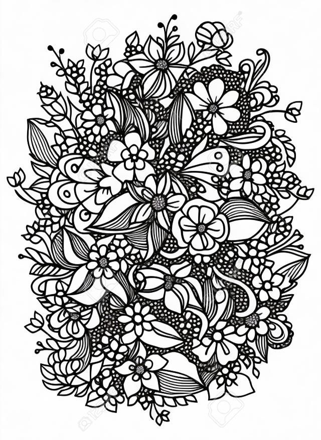 Vektor-Illustration von Blumen. Schwarz und weiß. Erwachsene Färbung Bücher.