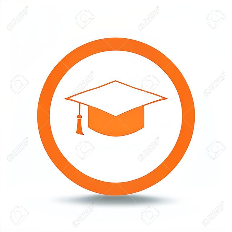 Education icon. Graduation cap symbol. Orange circle button with flat web icon. Vector