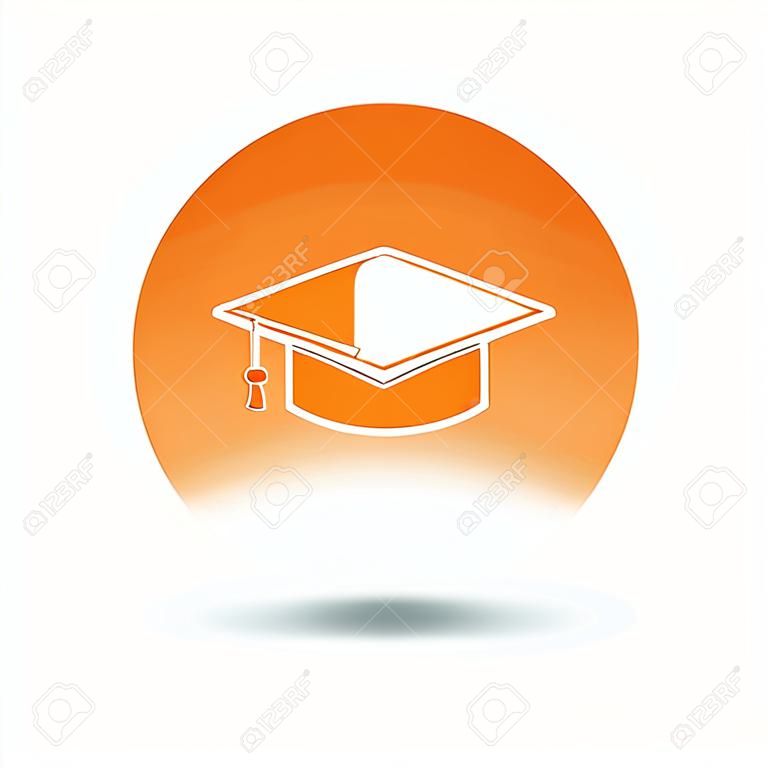Education icon. Graduation cap symbol. Orange circle button with flat web icon. Vector