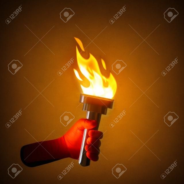 Hand holding torch. Symbol of Olympic Flame and sports.