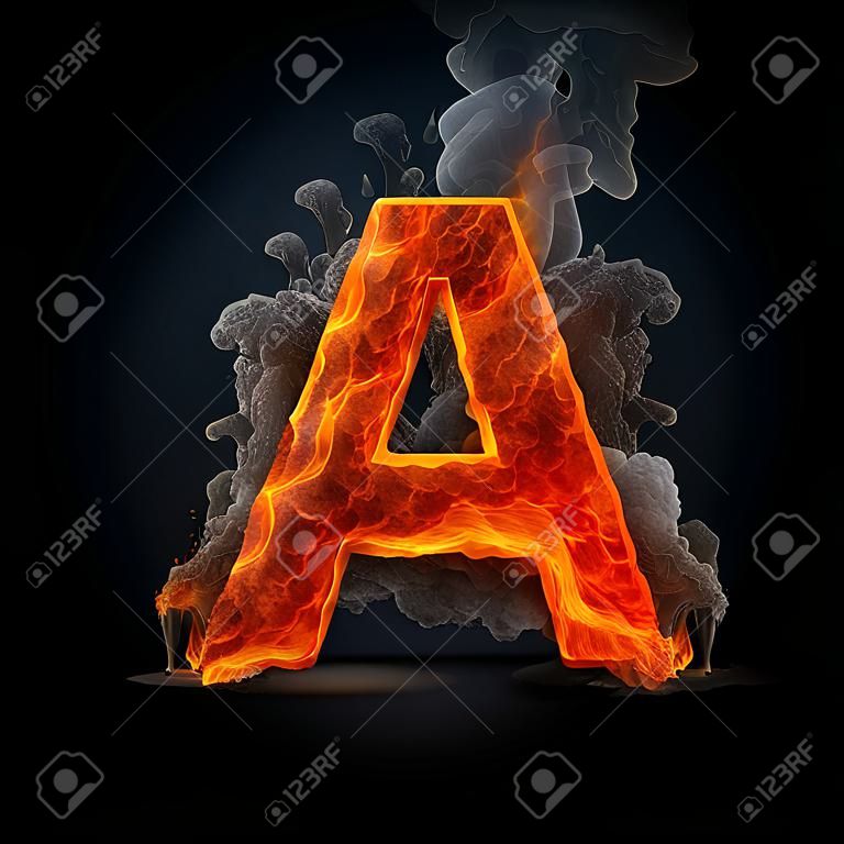 Lettre de lave une police d'alphabet en pierre de feu brûlant de la pierre avec des veines d'enfer orange et un symbole typographique de feu généré par ai