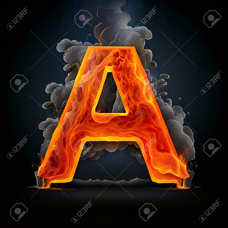 Lettre de lave une police d'alphabet en pierre de feu brûlant de la pierre avec des veines d'enfer orange et un symbole typographique de feu généré par ai