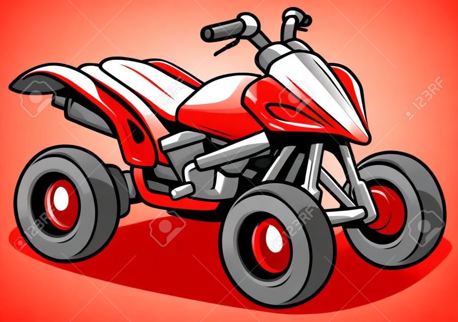 Cartoon red modern offroad quad motorbike Vector illustration.