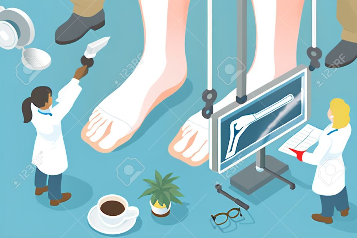 3D Isometric Flat Vector Concept of Podiatrist, Podiatric Physician Doctor.