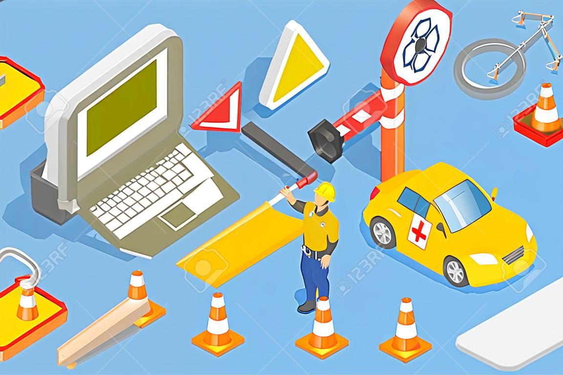 3D Isometric Vector Conceptual Illustration of Occupational Safety.