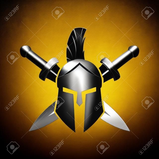 Spartan helmet and crossed swords.