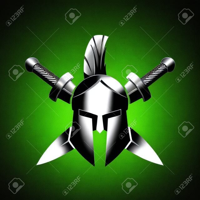 Spartan helmet and crossed swords.