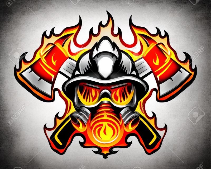 Firefighter with axes in flame sign.