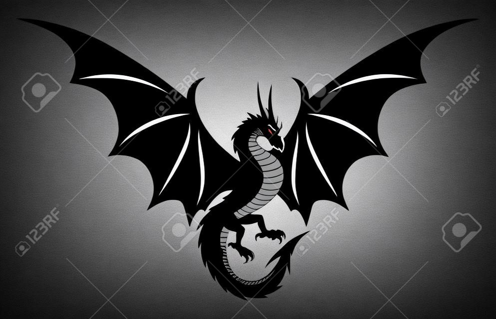Icono de dragón negro con alas sobre fondo blanco.