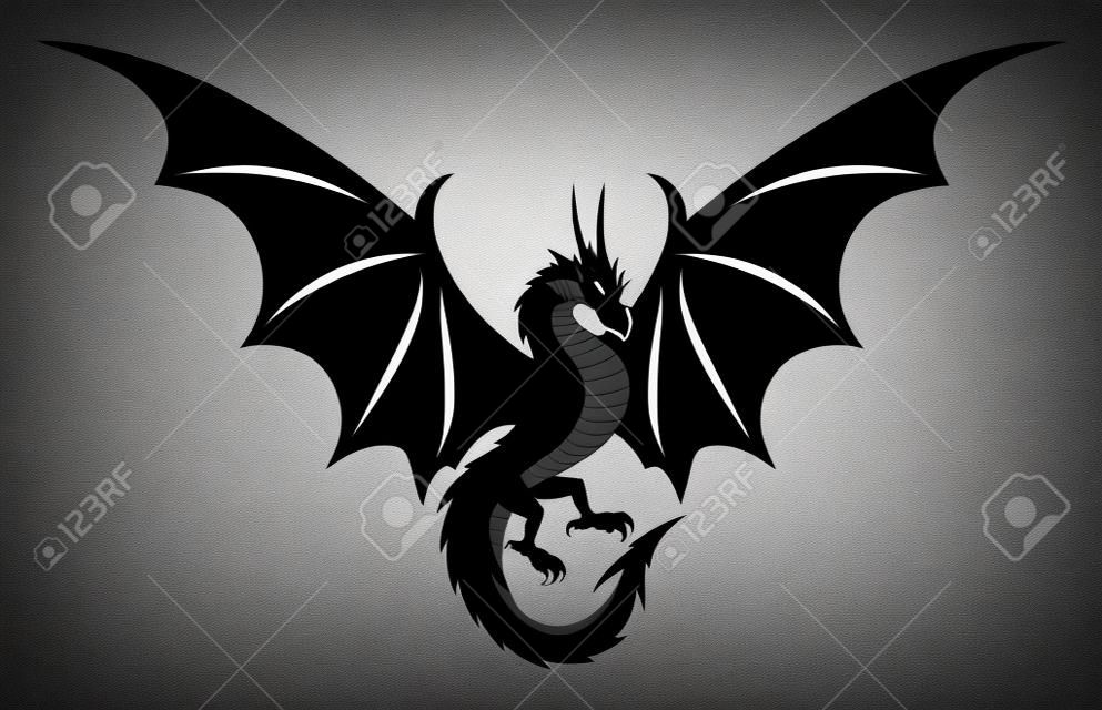 Icono de dragón negro con alas sobre fondo blanco.