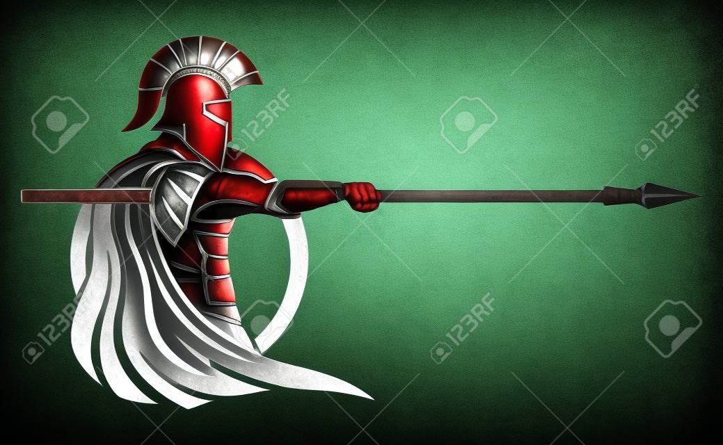 Espartano com lança e escudo no fundo branco.