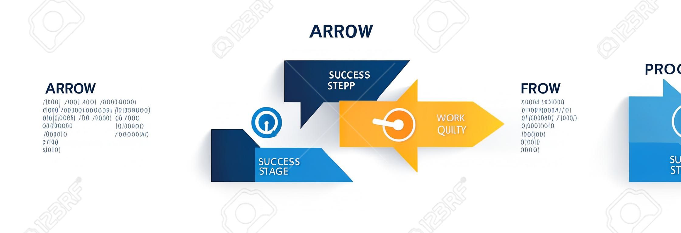 Arrow process steps chart. Business startup step arrows, work flow graph and success stages. Step arrow, progression project diagram progress. Graph flowchart vector infographic concept