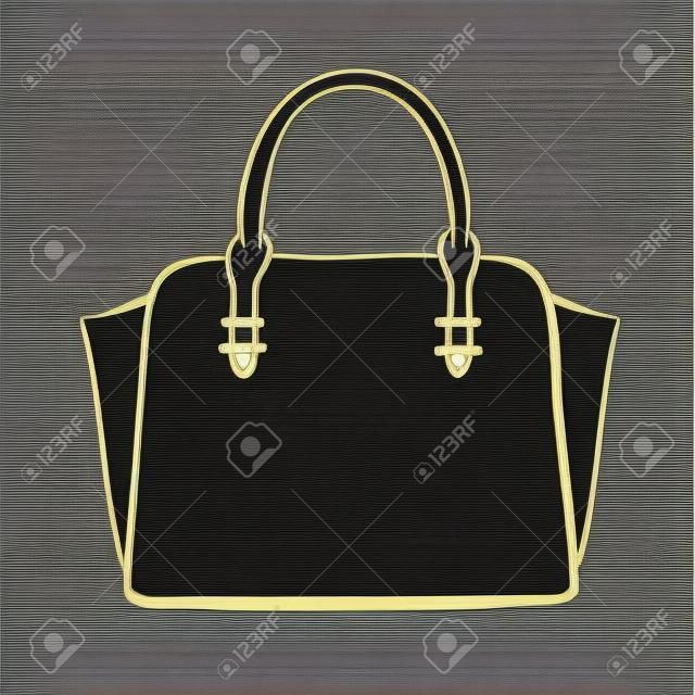 Woman bag hand drawn, female stylish purse vector fashion illustration black lines