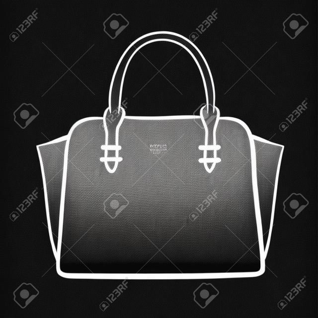 Vrouw tas hand getrokken, vrouwelijk stijlvolle portemonnee vector mode illustratie zwarte lijnen