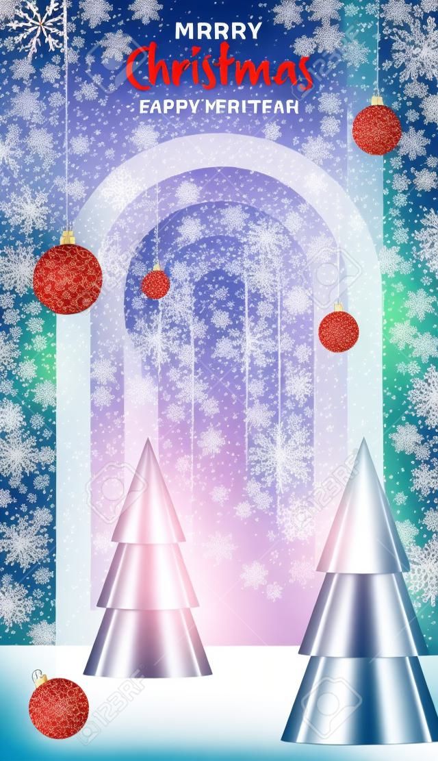 Vrolijk kerstfeestelijk patroon met kerstballen en sneeuwvlokken concept op kleur achtergrond voor uitnodiging kaart, Vrolijk kerstfeest, Gelukkig nieuw jaar, wenskaarten, poster of web banner