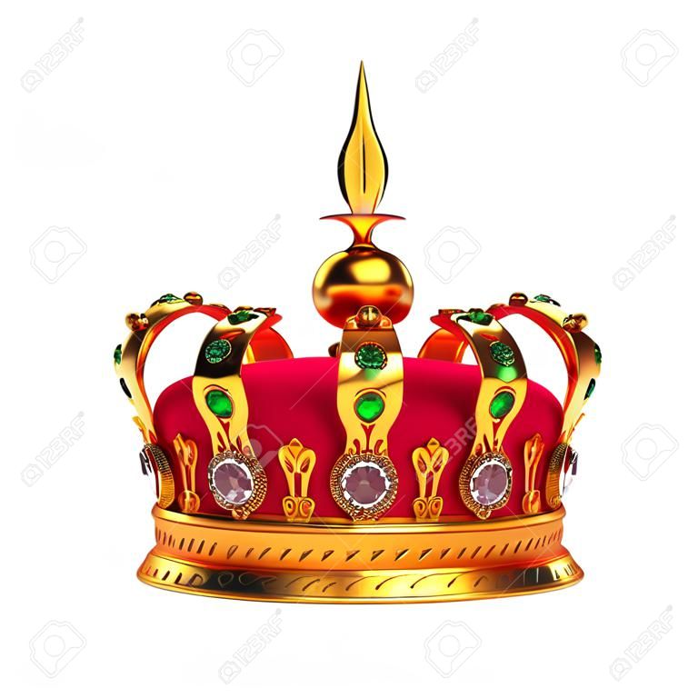 Golden Royal Crown Isolated on White Background 