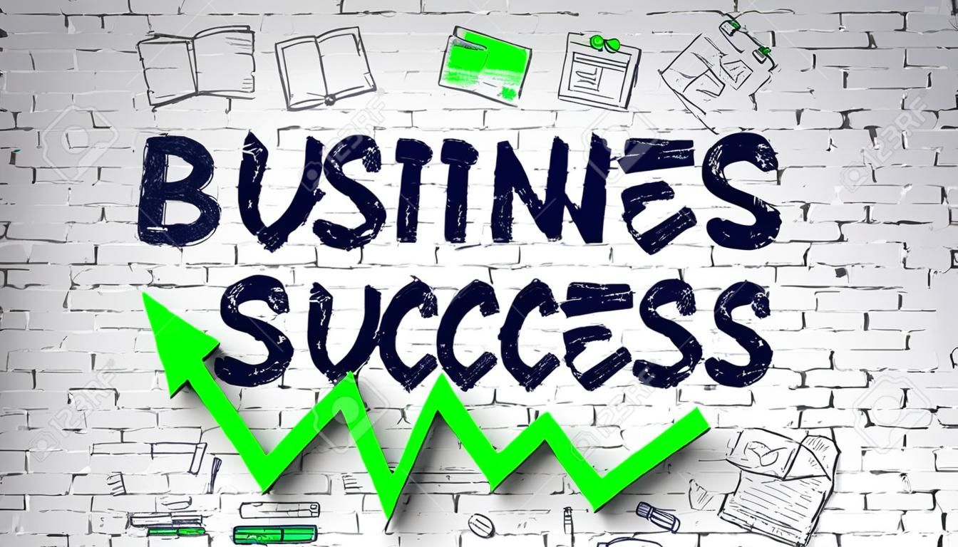 Business Success Drawn on White Brick Wall.