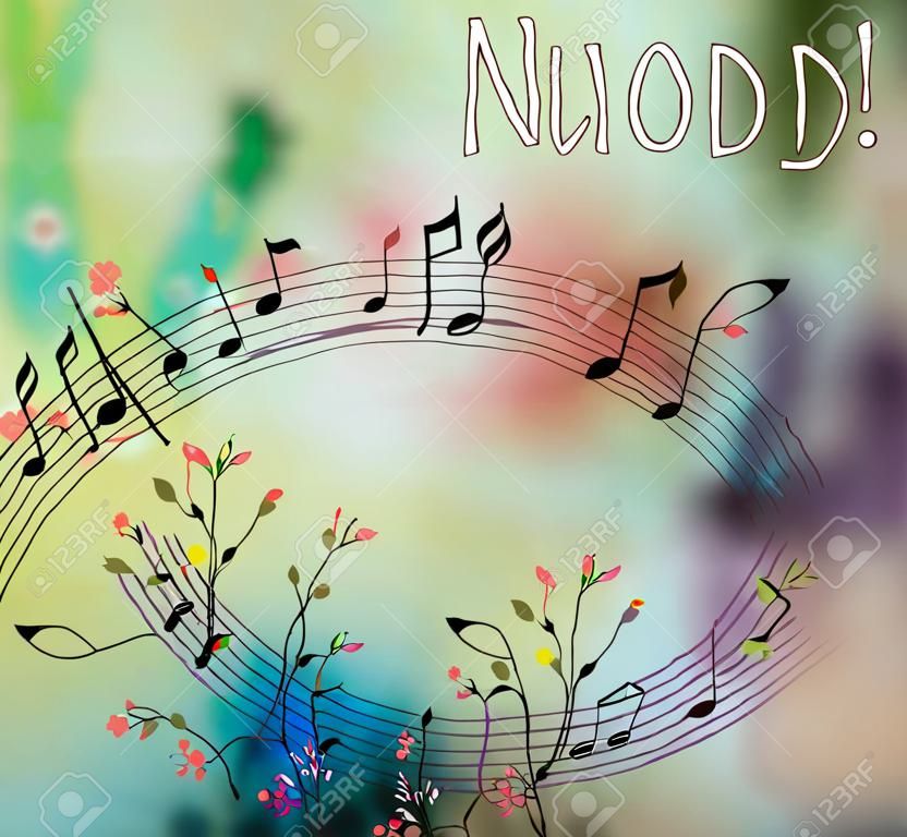 Musical background with note, flowers and abstract pattern