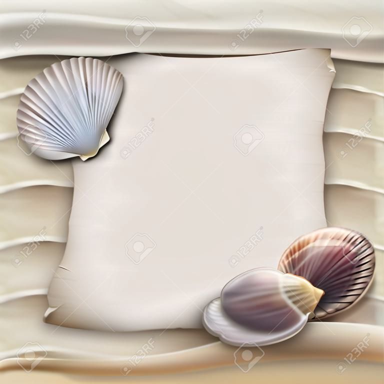 Shells and blank paper sheet. Vector illustration