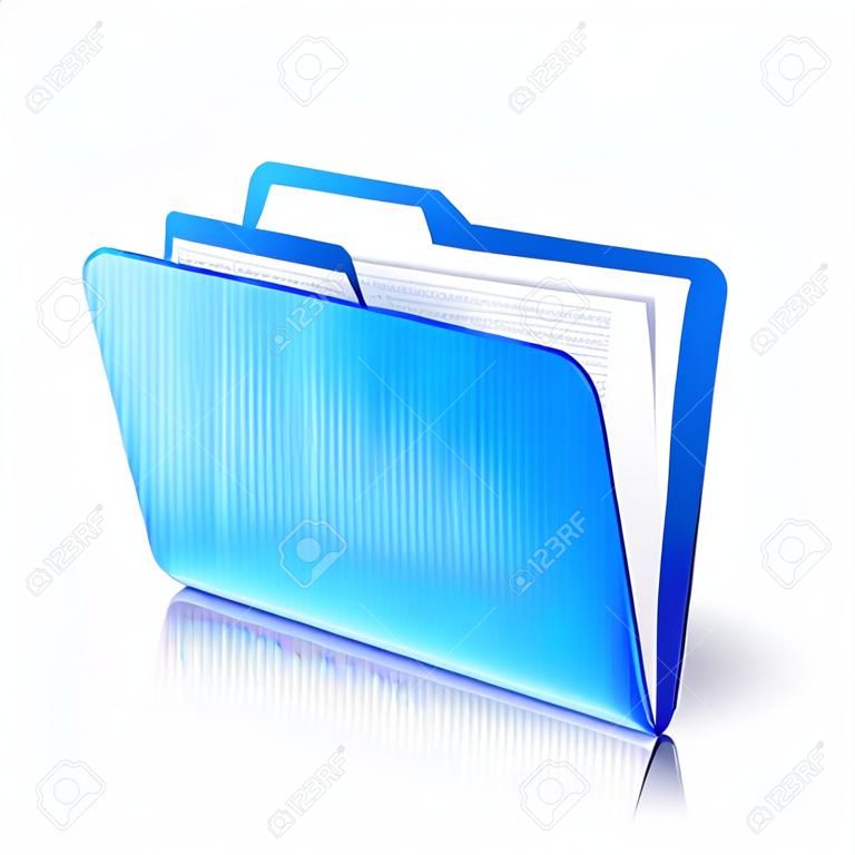 Blau transparent Ordner mit Papieren. Dokumentsymbol. Vektor-Illustration.