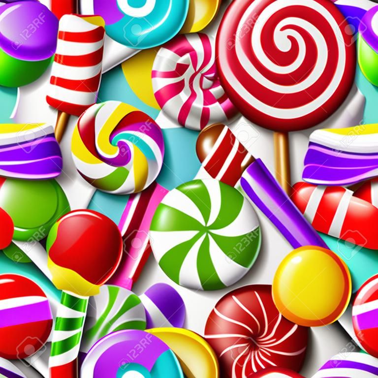 Tło z różnych kolorowych cukierków. Szwu. ilustracji wektorowych
