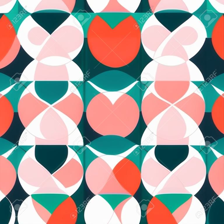 Collezione di sfondo astratto geometrico. illustrazione vettoriale colorato. moderna trama a forma di cerchio per lo sfondo. colore bianco, rosso, rosa e verde. design tessile per carta da imballaggio.