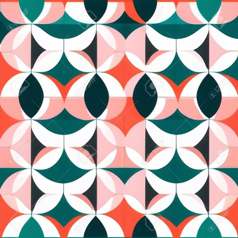 Collezione di sfondo astratto geometrico. illustrazione vettoriale colorato. moderna trama a forma di cerchio per lo sfondo. colore bianco, rosso, rosa e verde. design tessile per carta da imballaggio.