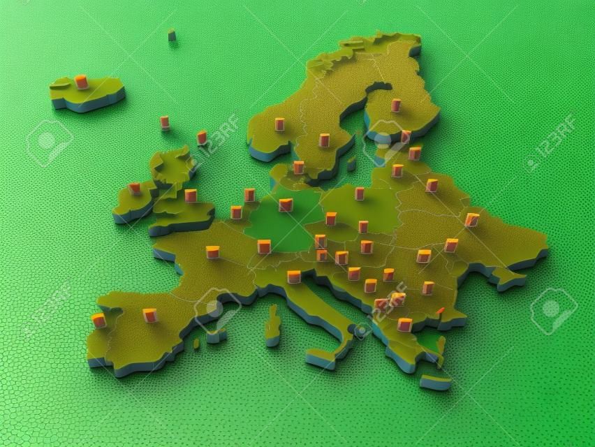 dreidimensionale Karte von Europa. 3d