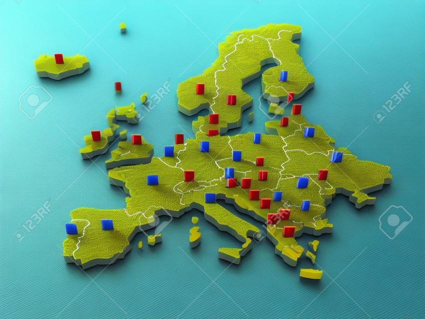 dreidimensionale Karte von Europa. 3d