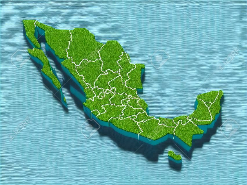 Three-dimensional map of Mexico. 3d