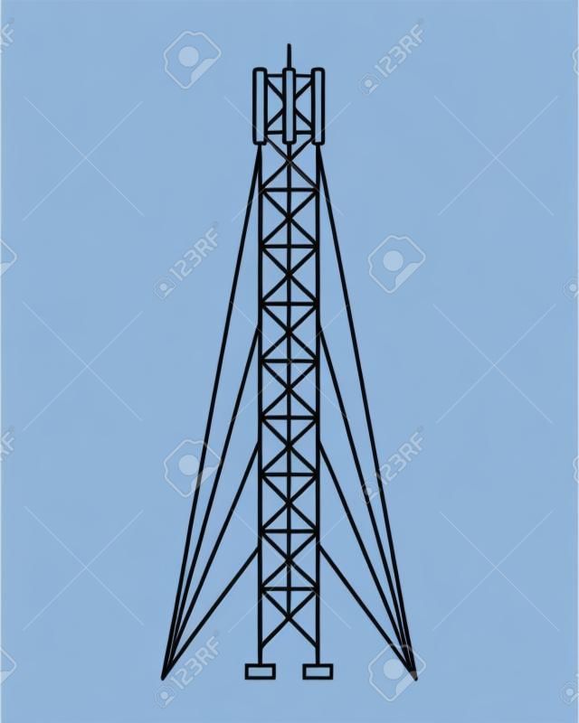 Ilustração vetorial de uma torre de comunicação celular com guylines. 5G, distribuição de sinal 4g. A Internet. tecnologias modernas. esboço