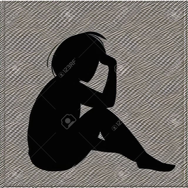 Sitting woman black silhouette. Vector flat illustration.